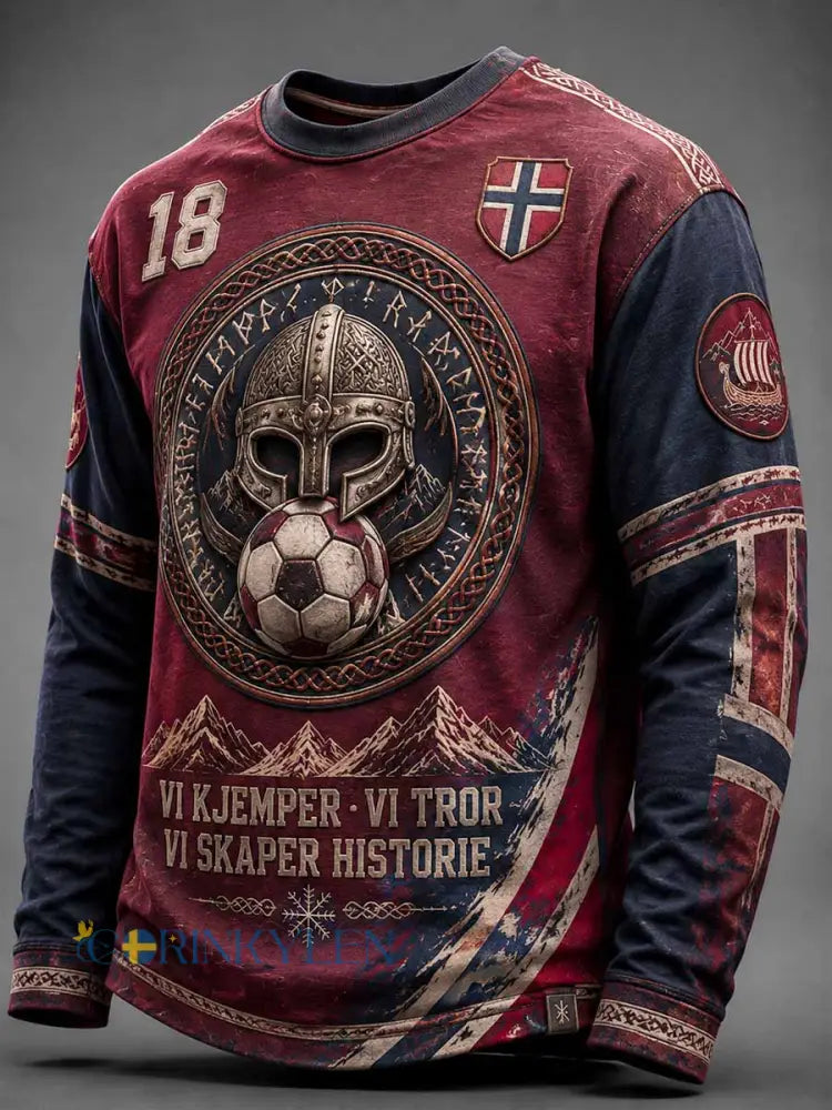 Herrtröja från Norge med fotbollsmotiv och tryck som minnesplakett - som bild / S