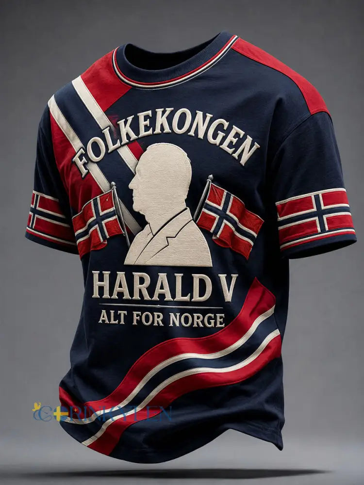 Herrtröja från Norway med Harald V-tryck - blå sjöfart / S