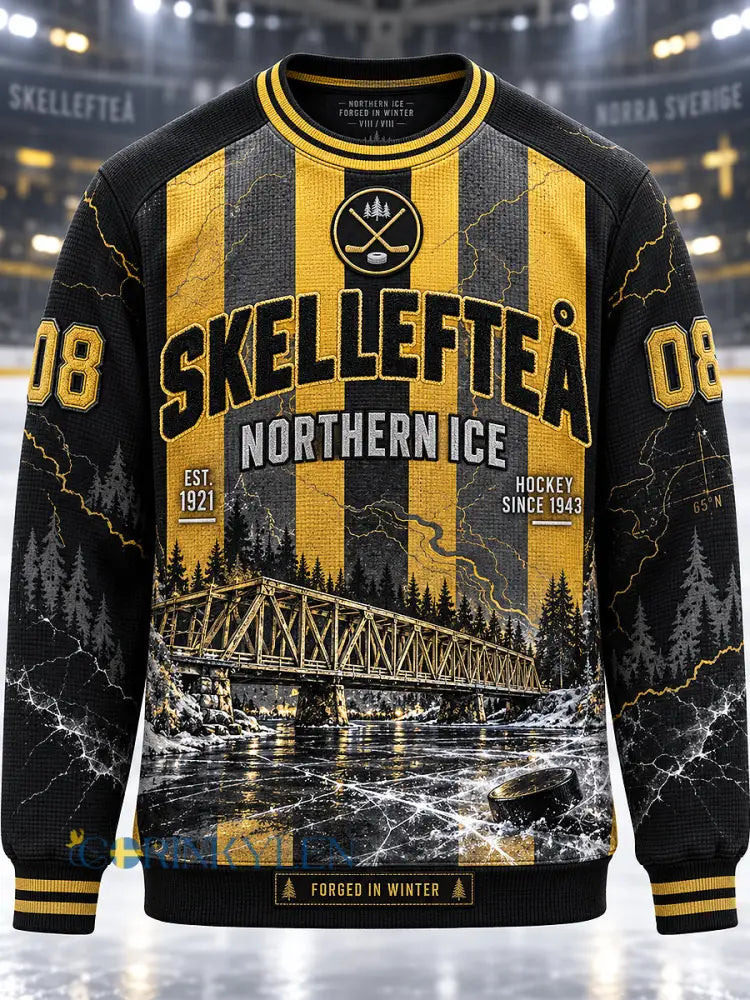Herrtröja från Skellefteå AIK med tryckt våffelmönster långärmad och rund hals - svart- gul / S