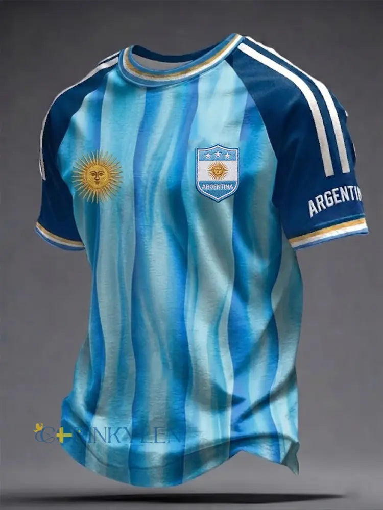 Herrtröja i argentinisk fotbollsstil med korta ärmar - blå / S