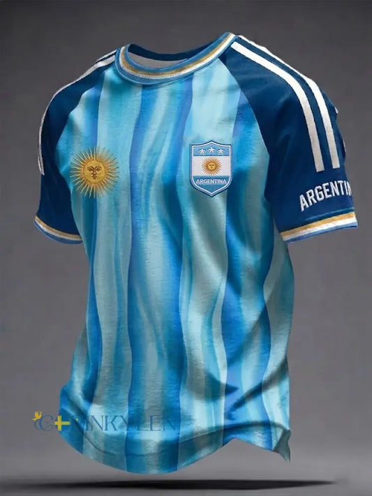 Herrtröja i argentinisk fotbollsstil med korta ärmar - blå / S