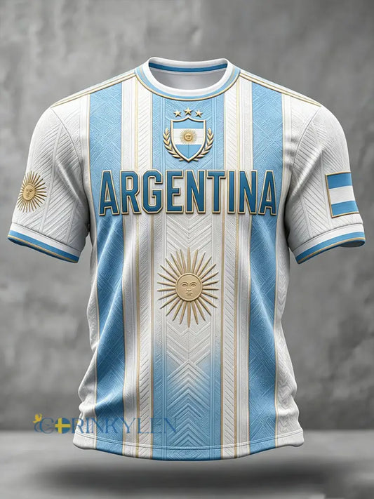 Herrtröja i argentinisk fotbollsstil med korta ärmar - ljusblåa / S