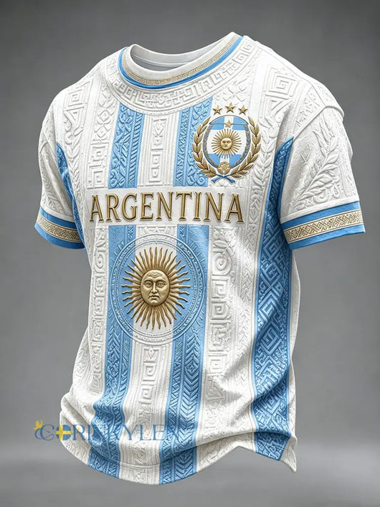Herrtröja i argentinisk fotbollsstil med korta ärmar - ljusblåa / S