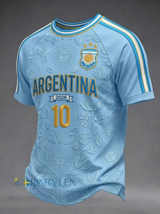 Herrtröja i argentinisk fotbollsstil med korta ärmar - ljusblåa / S