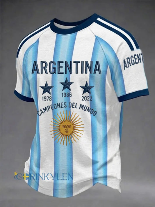 Herrtröja i argentinisk fotbollsstil med korta ärmar - ljusblåa / S