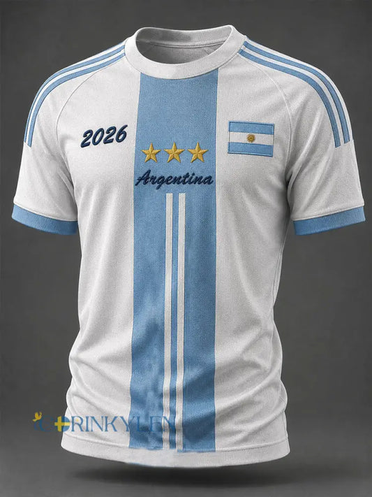 Herrtröja i argentinisk fotbollsstil med korta ärmar - ljusblåa / S