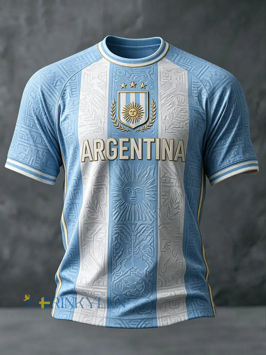 Herrtröja i argentinisk fotbollsstil med korta ärmar - ljusblåa / S