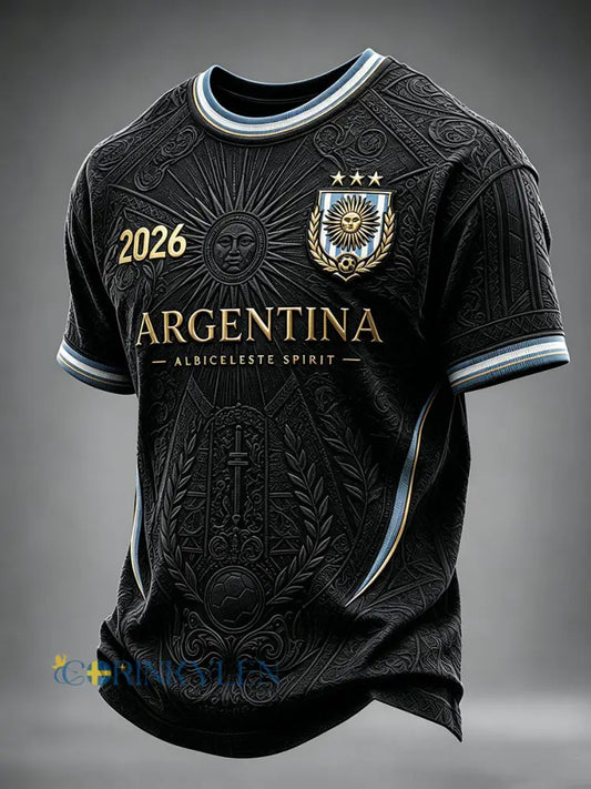 Herrtröja i argentinisk fotbollsstil med korta ärmar - svart / S