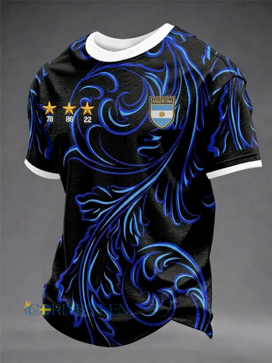 Herrtröja i argentinisk fotbollsstil med korta ärmar - svart / S