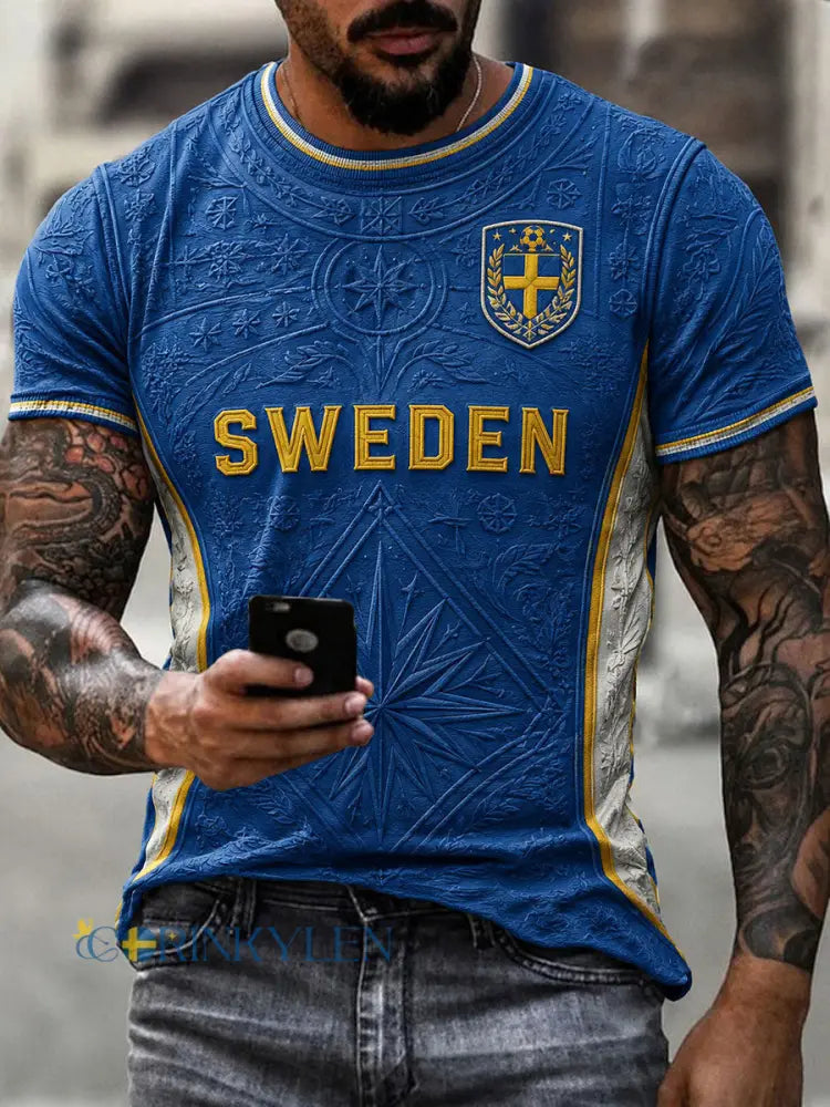 Herrtröja i fotbollsmönster från Sverige - blå / S