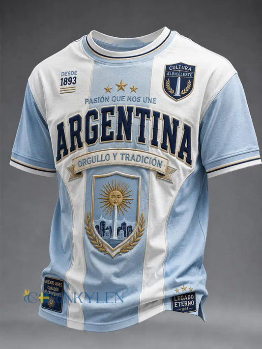 Herrtröja i fotbollsstil från Argentina med korta ärmar - ljusblåa / S