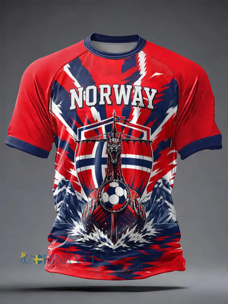 Herrtröja i Norge-design med fotbollsmotiv avslappnad t-shirt med korta ärmar - som bild / S
