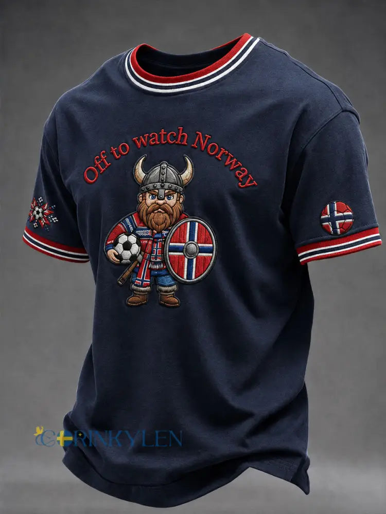 Herrtröja i norska fotbollsfärger med korta ärmarna - blå sjöfart / S