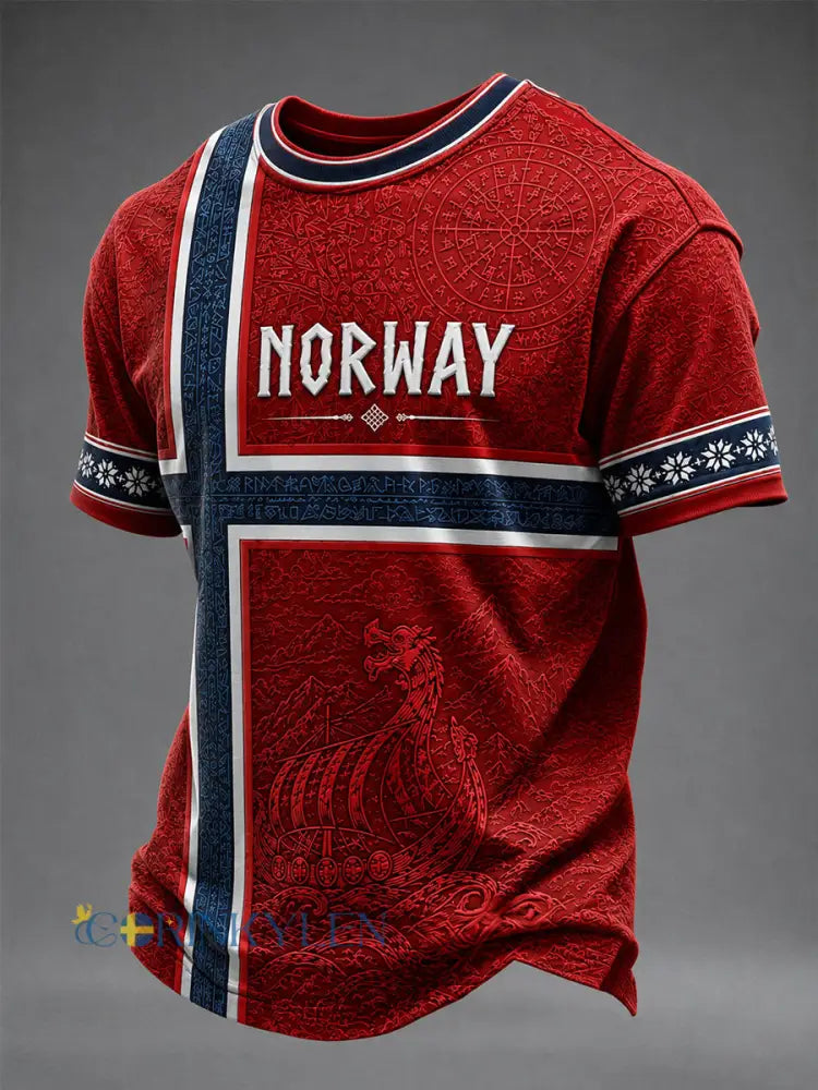 Herrtröja i norska fotbollsfärger med korta ärmarna - röd / S