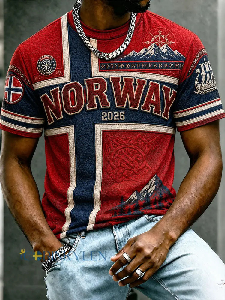 Herrtröja i norskt fotbollstema avslappnad sportstil unisex - röd / S