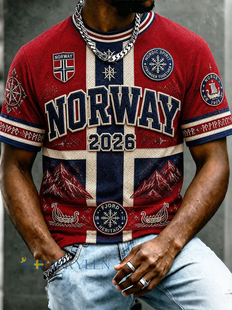 Herrtröja i norskt fotbollstema avslappnad sportstil unisex - röd / S