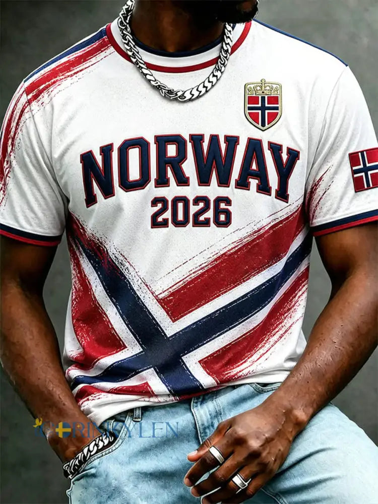 Herrtröja i norskt fotbollstema avslappnad sportstil unisex - som bild / S