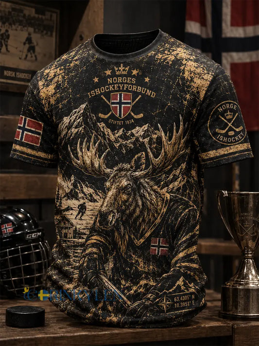 Herrtröja i norskt ishockeymönster med vafelväv och korta ärmar - A / S