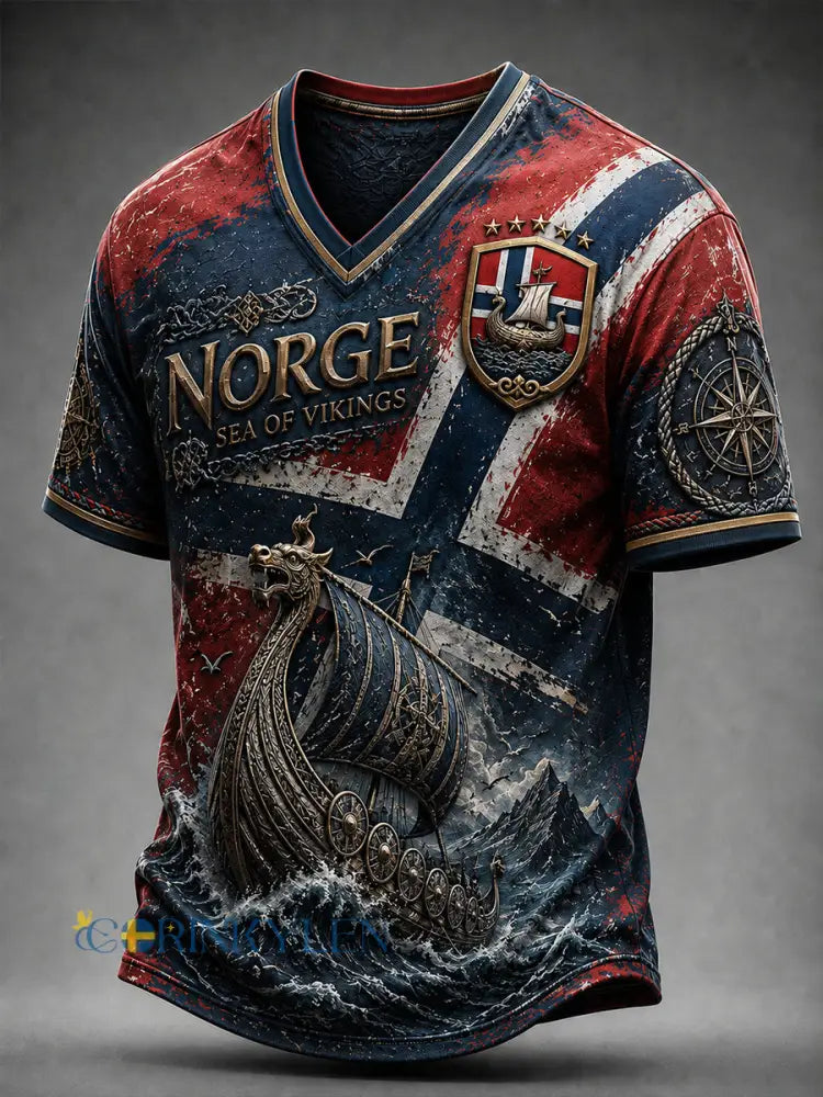 Herrtröja i retro nordisk stil med norsk konsttryck - A / S