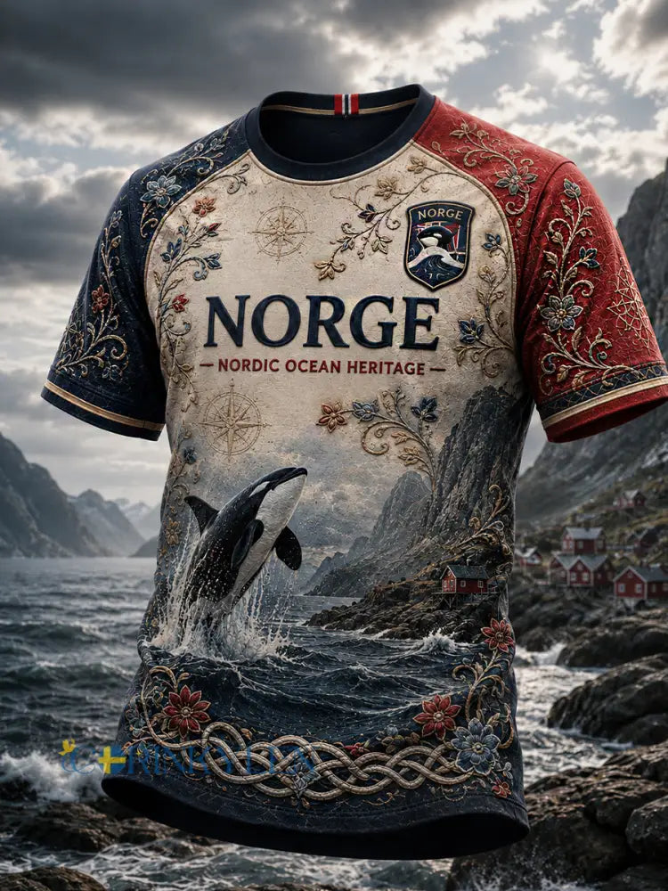 Herrtröja i retro nordisk stil med norsk konsttryck - A / S