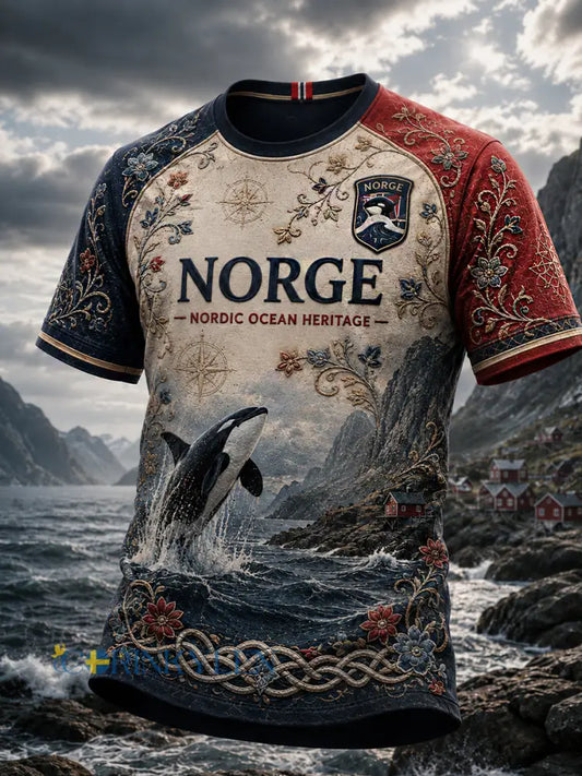 Herrtröja i retro nordisk stil med norsk konsttryck - A / S