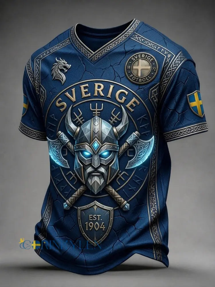 Herrtröja i retrostil med korta ärmar svensk fotboll - blå / S