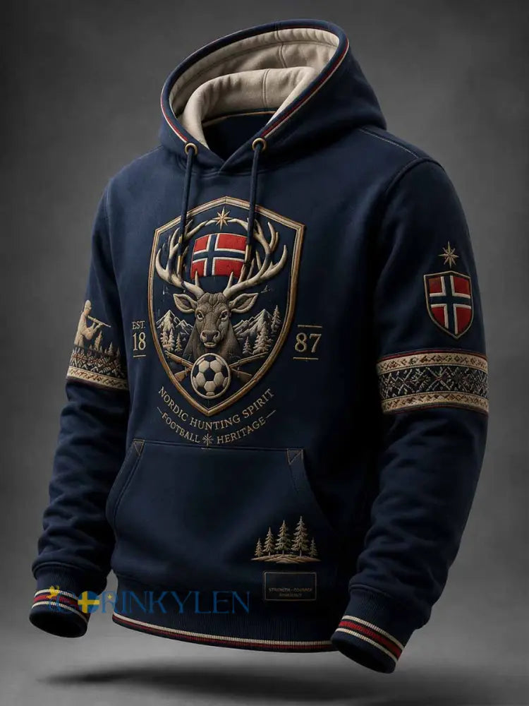 Herrtröja i retrostil med norsk fotbollsmotiv och huva - som bild / S