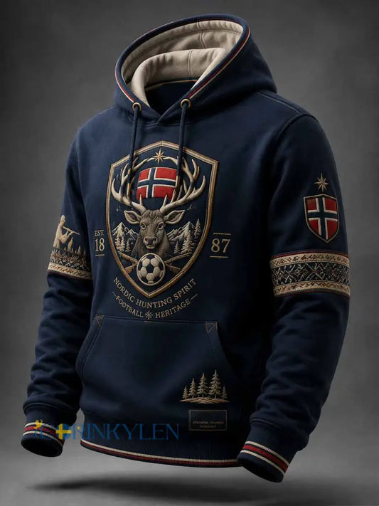 Herrtröja i retrostil med norsk fotbollsmotiv och huva - som bild / S
