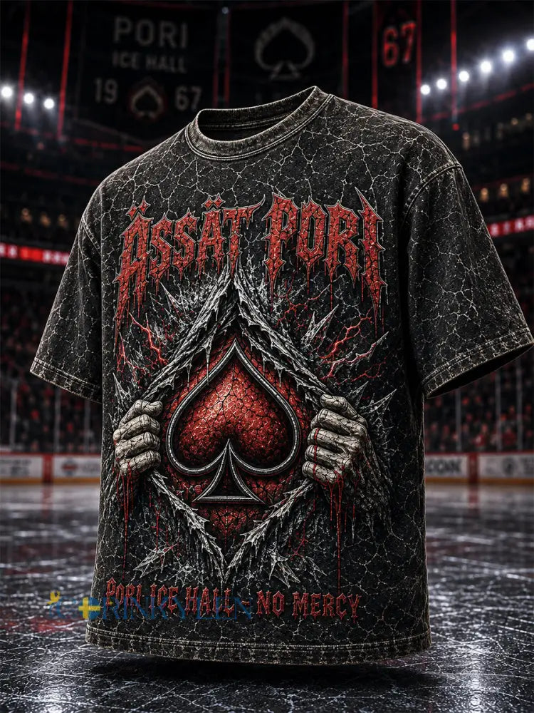 Herrtröja i retrostil med Porin Ässät – finsk hockeyälskare kortärmad t-shirt - svart / S