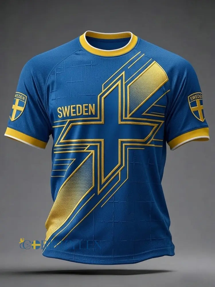Herrtröja i retrostil med svensk fotboll 2026 tryckt på - blå / S