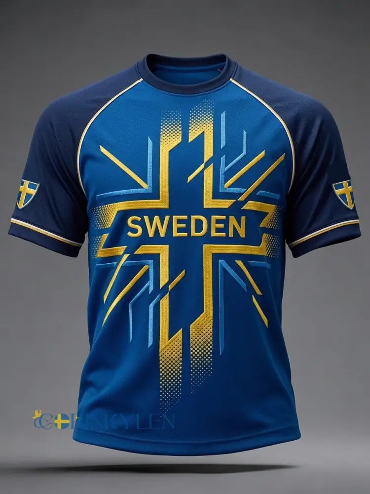 Herrtröja i retrostil med svensk fotboll 2026 tryckt på - blå / S