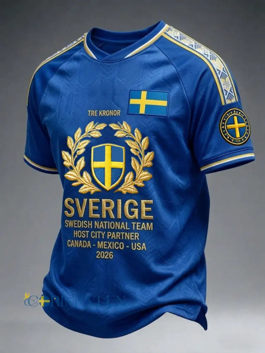 Herrtröja i retrostil med svensk fotboll 2026 tryckt på - blå / S