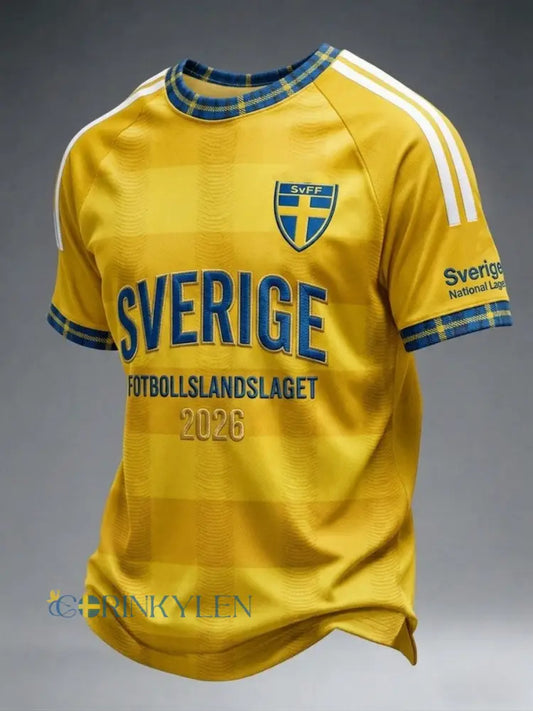 Herrtröja i retrostil med svensk fotboll 2026 tryckt på - gul / S