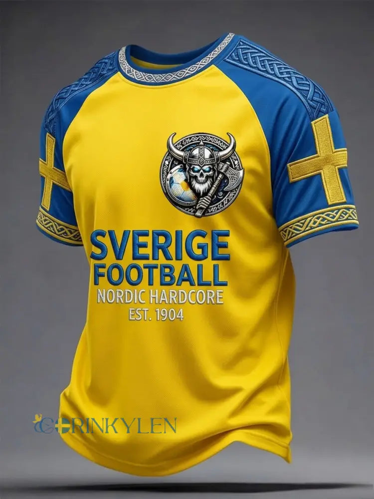 Herrtröja i retrostil med svensk fotboll 2026 tryckt på - gul / S