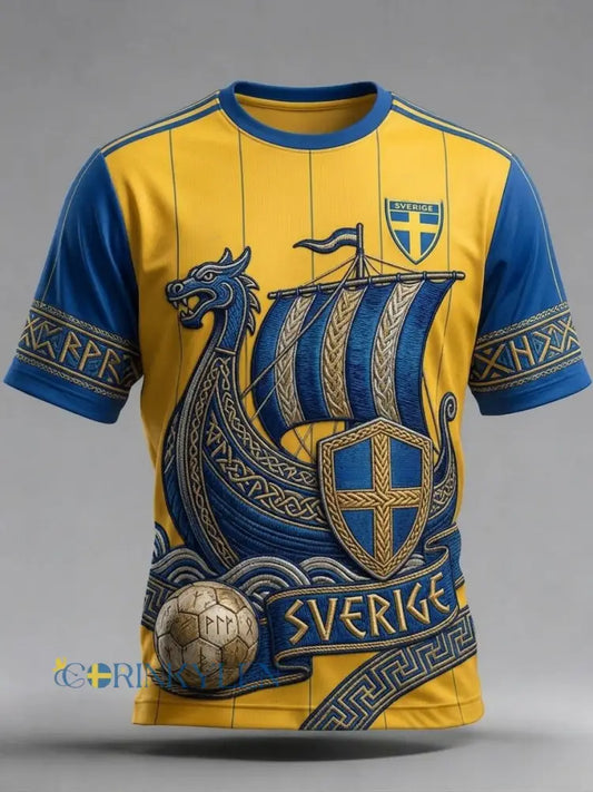 Herrtröja i retrostil med svensk fotboll 2026 tryckt på - gul / S