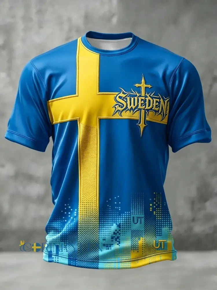 Herrtröja i retrostil med svensk fotbollsmotiv och korta ärmar år 2026 - blå / S
