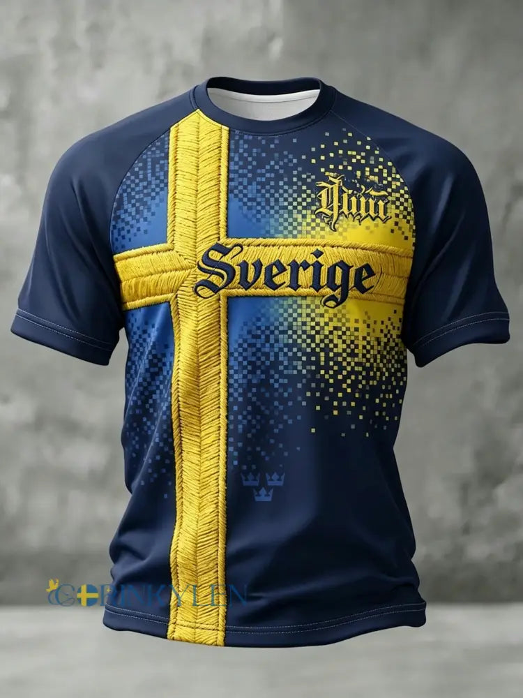 Herrtröja i retrostil med svensk fotbollsmotiv och korta ärmar år 2026 - blå / S