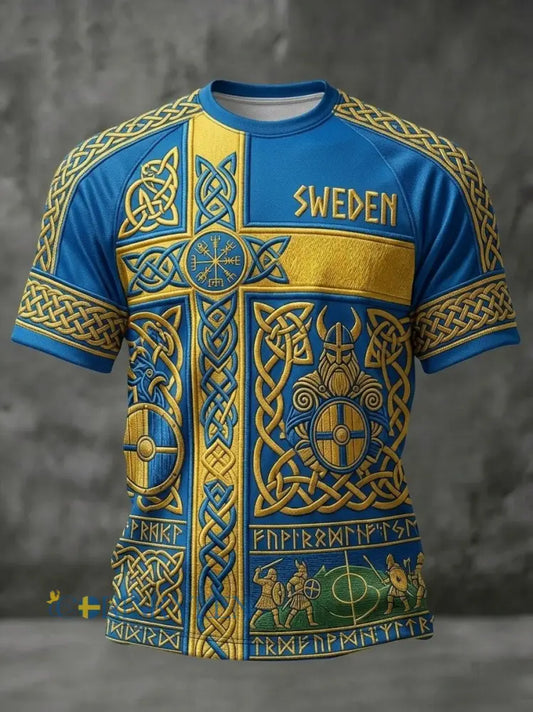Herrtröja i retrostil med svensk fotbollsmotiv och korta ärmar år 2026 - blå / S