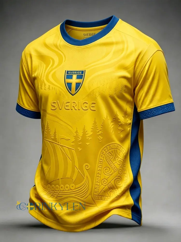 Herrtröja i retrostil med svensk fotbollsmotiv och korta ärmar - gul / S