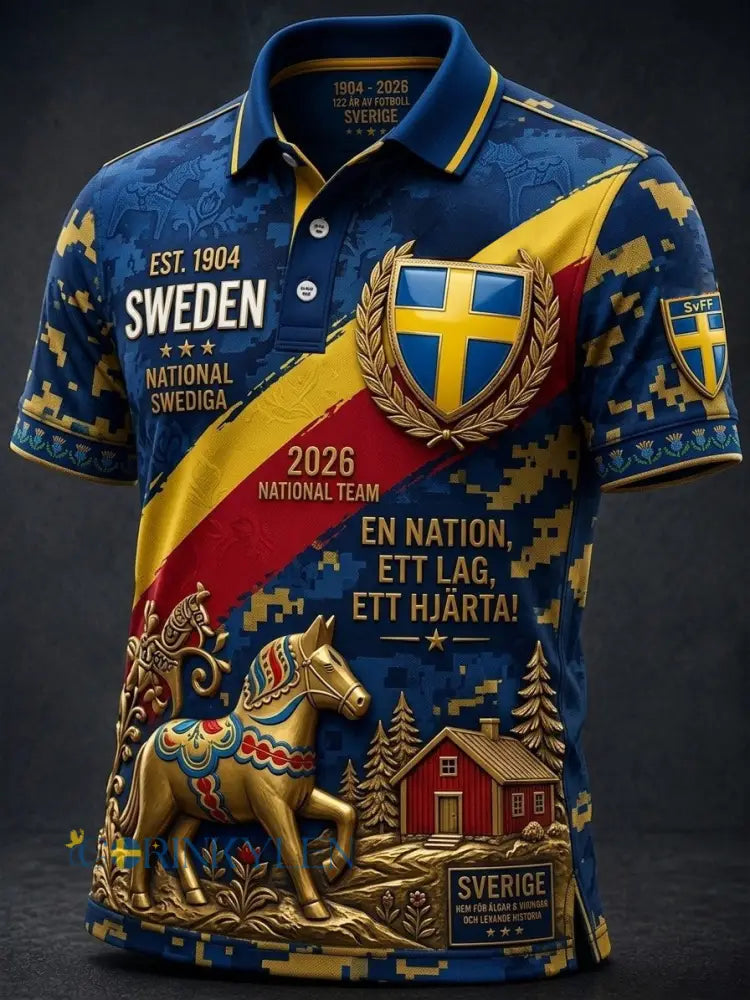 Herrtröja i retrostil med svensk fotbollsmotiv och tryck från 2026 - blå / S