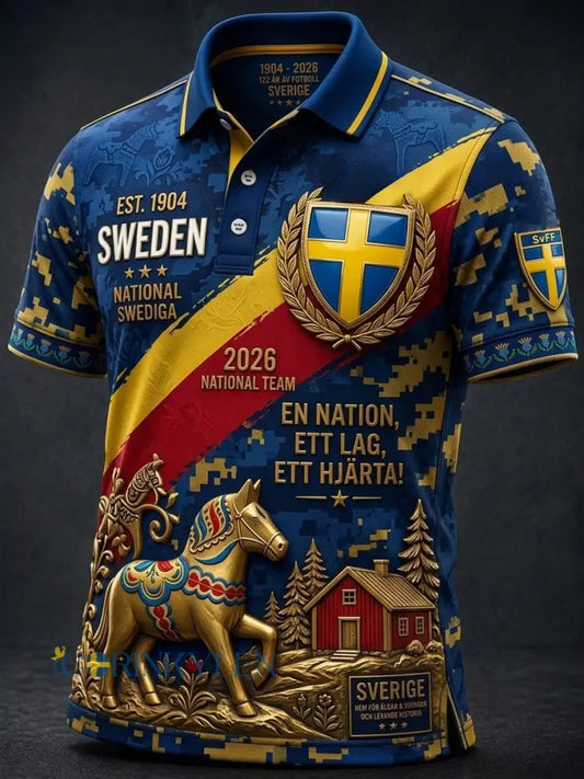 Herrtröja i retrostil med svensk fotbollsmotiv och tryck från 2026 - blå / S