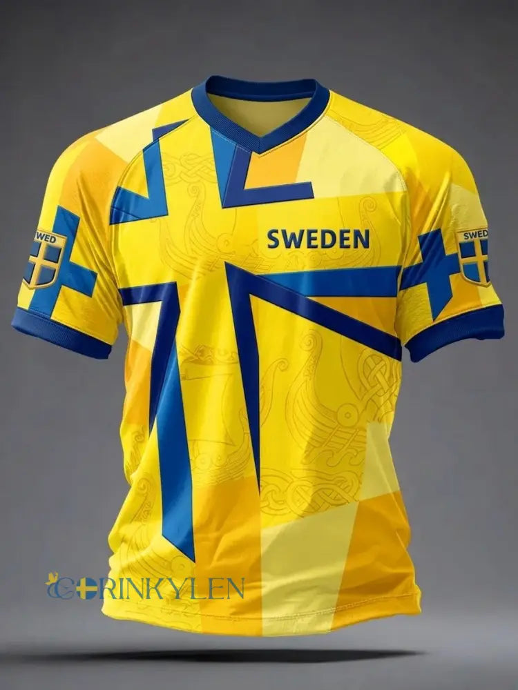 Herrtröja i retrostil med svensk fotbollsmotiv och tryck från 2026 - gul / S