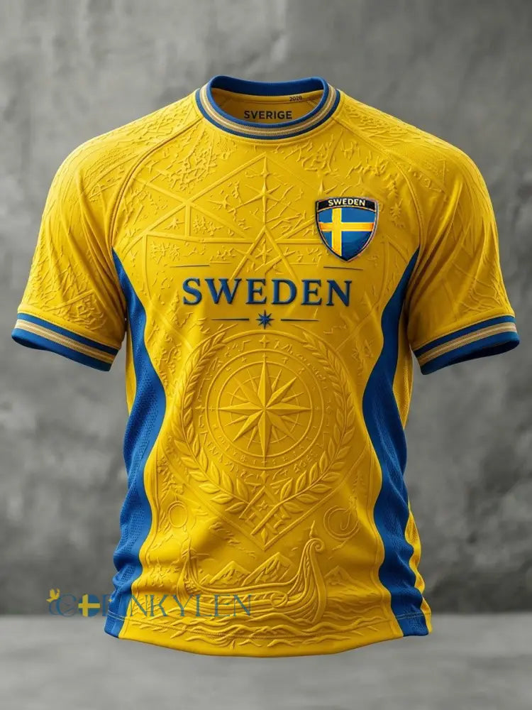 Herrtröja i retrostil med svensk fotbollsmotiv och tryck från 2026 - gul / S