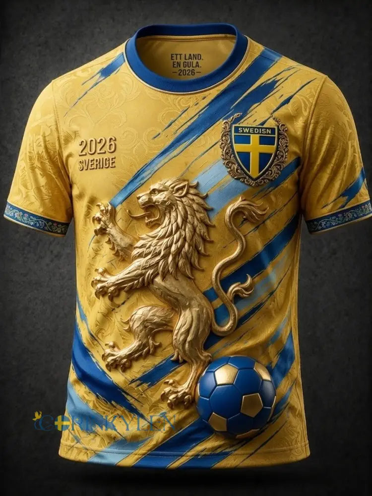 Herrtröja i retrostil med svensk fotbollsmotiv och tryck från 2026 - gul / S