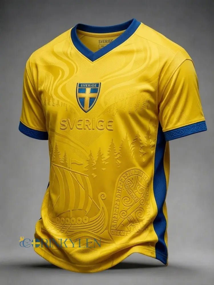 Herrtröja i retrostil med svensk fotbollsmotiv och tryck från 2026 - gul / S