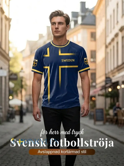 Herrtröja i svensk fotboll med tryckt avslappnad stil och korta ärmarna