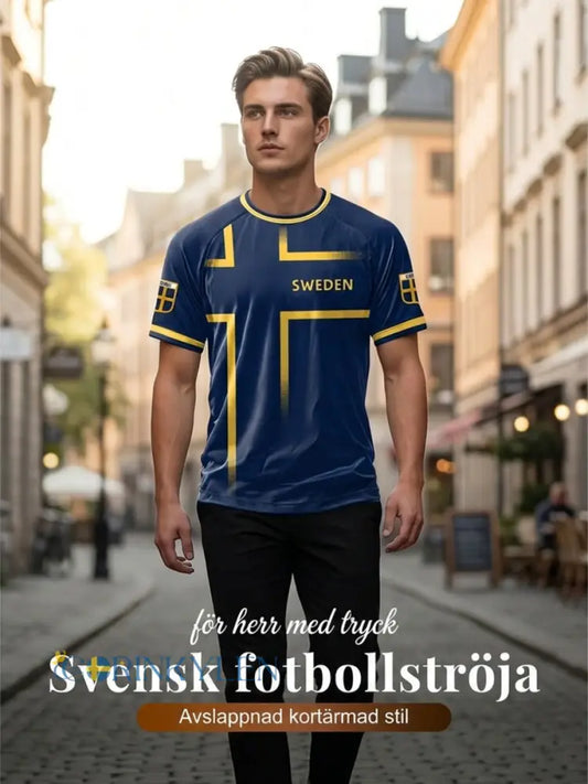 Herrtröja i svensk fotboll med tryckt avslappnad stil och korta ärmarna