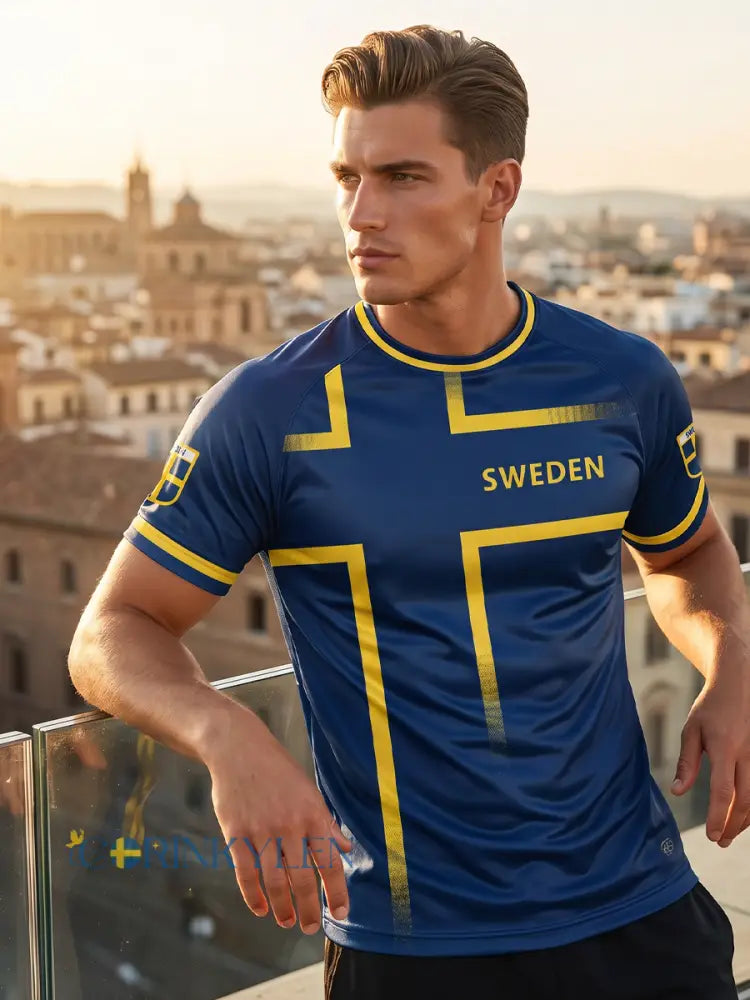 Herrtröja i svensk fotboll med tryckt avslappnad stil och korta ärmarna