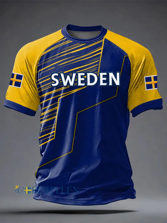 Herrtröja i svensk fotboll med tryckt avslappnad stil och korta ärmarna - som bild / S