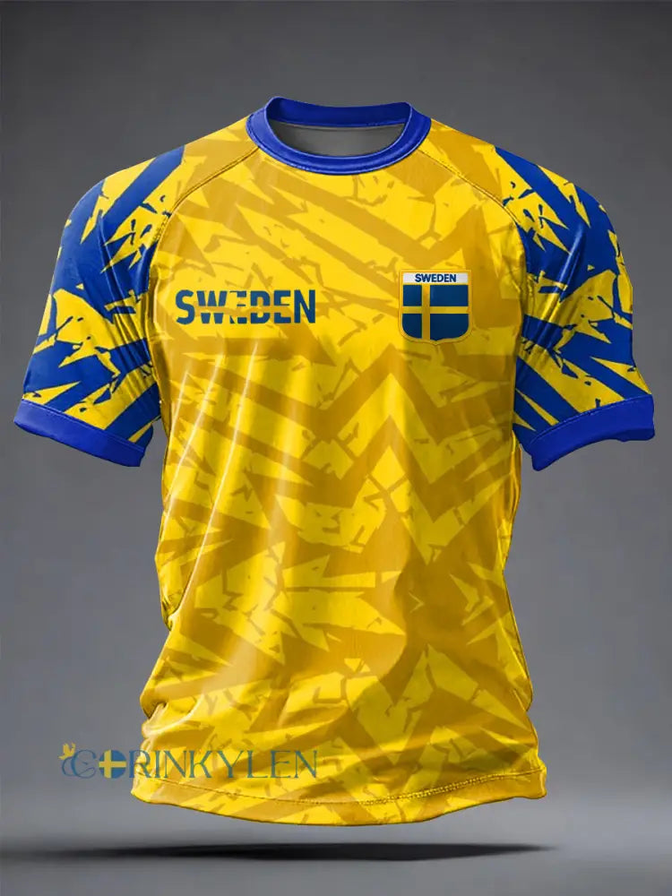 Herrtröja i svensk fotboll med tryckt avslappnad stil och korta ärmarna - som bild / S